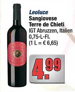 Leoluce Sangiovese Terre de Chieti IGT Abruzzen, Italien 0,75-L-Fl.