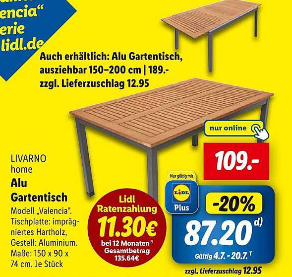LIVARNO home Alu Gartentisch Modell „Valencia“