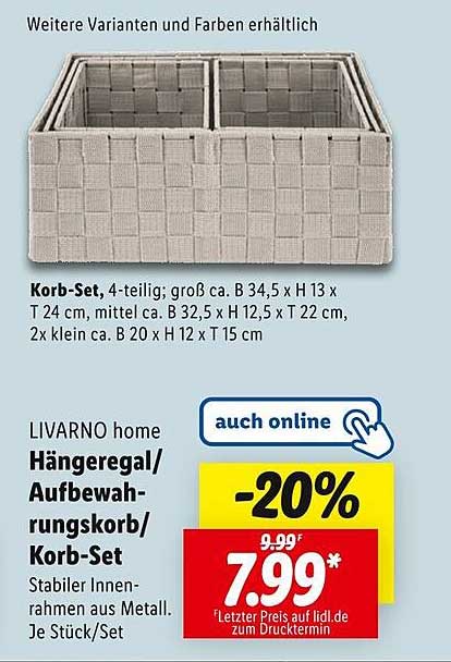 LIVARNO home Hängeregal/Aufbewahrungskorb/Korb-Set - 20% reduziert!