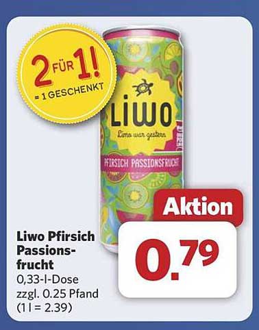 Liwo Pfirsich Passionsfrucht 0,33 l Dose - 2 für 1!