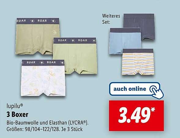 lupilu® 3 Boxer - Bio-Baumwolle und Elasthan (LYCRA®)