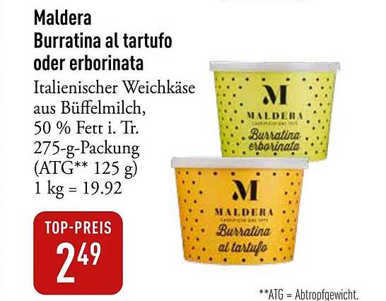 Maldera Burratina al tartufo oder erborinata, 275-g-Packung