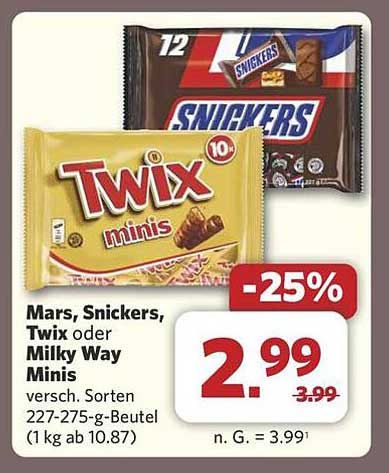 Mars, Snickers, Twix oder Milky Way Minis - 25% günstiger!