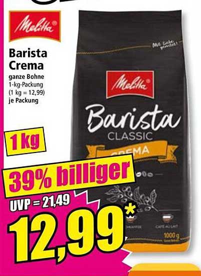 Melitta Barista Crema ganze Bohne 1-kg-Packung