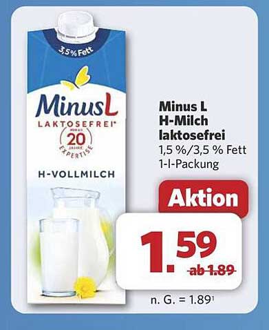 Minus L H-Milch laktosefrei 1,5 %/3,5 % Fett 1-l-Packung