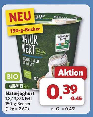 Naturwert Bio Naturjoghurt 150 g Becher – Aktion