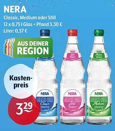 Nera Mineralwasser Classic, Medium oder Still – 12 x 0,75 l Glas + Pfand