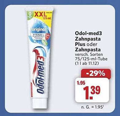 Odol-med3 Zahnpasta Plus oder Zahnpasta versch. Sorten 75/125-ml-Tube (1 ab 11.12)