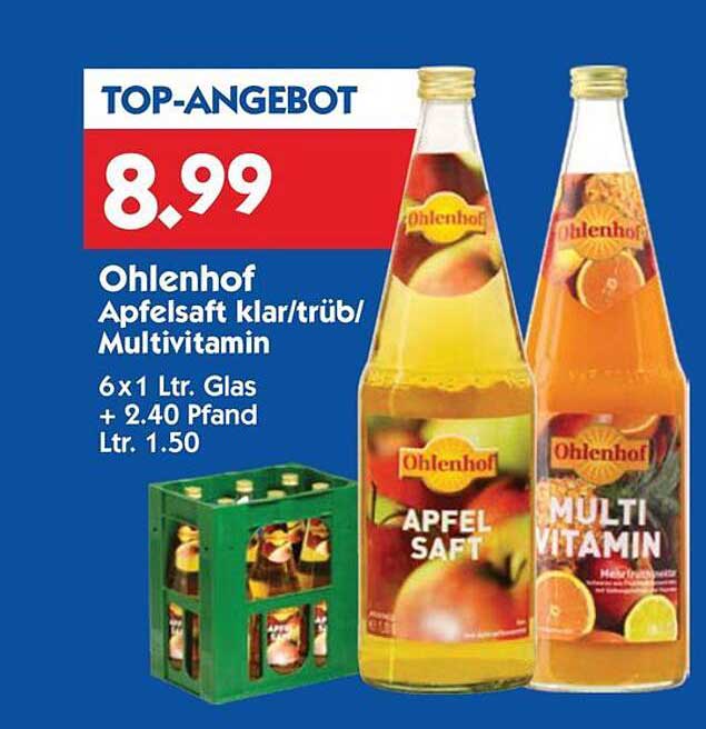 Ohlenhof Apfelsaft klar/trüb/Multivitamin 6x1 Ltr. Glas