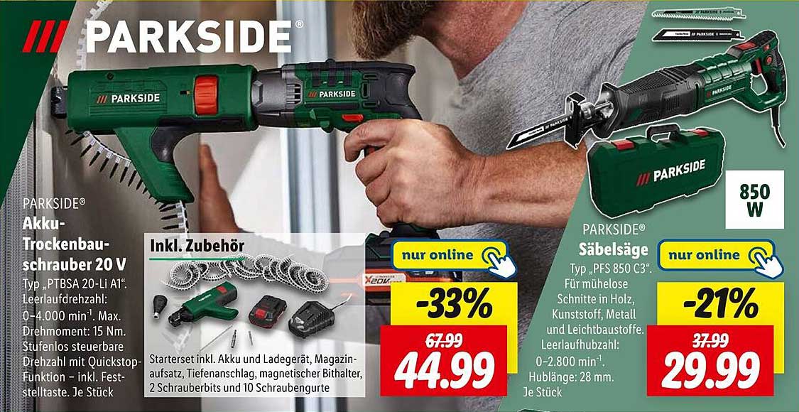 PARKSIDE® Akku-Trockenbauschrauber 20 V mit Zubehör