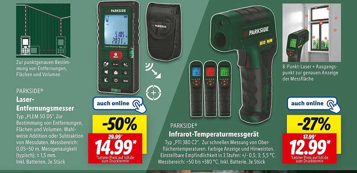 PARKSIDE® Laser-Entfernungsmesser Typ „PLEM 50 D5“ und PARKSIDE® Infrarot-Thermometer Typ „PTI 380 C2“