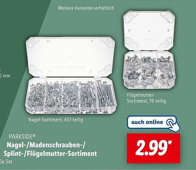 PARKSIDE® Nagel-/Madenschrauben/-Splint-/Flügelmutter-Sortiment 457-teilig