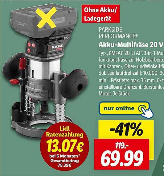 PARKSIDE PERFORMANCE® Akku-Multifräse 20 V