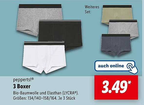 pepperts!® 3 Boxer - Bio-Baumwolle und Elasthan (LYCRA®)