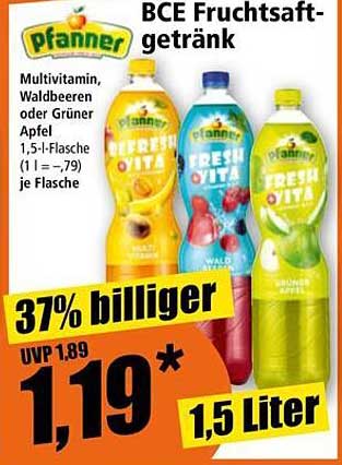Pfanner Fruchsaftgetränk 1,5 Liter - Multivitamin, Waldbeeren oder Grüner Apfel