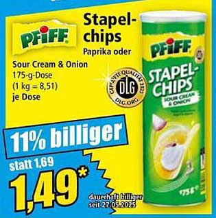 Pfiff Stapelchips Sour Cream & Onion 175-g-Dose