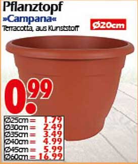 Pflanztopf "Campana" Terracotta, aus Kunststoff Ø20cm