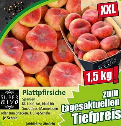 Plattpfirsiche aus Spanien, 1,5 kg zum tagesaktuellen Tiefpreis!