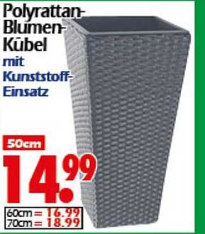 Poly rattan-Blumenkübel mit Kunststoff-Einsatz, 50cm