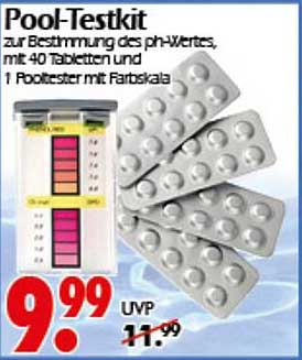 Pool-Testkit zur Bestimmung des pH-Wertes, mit 40 Tabletten und 1 Pooltester mit Farbschala