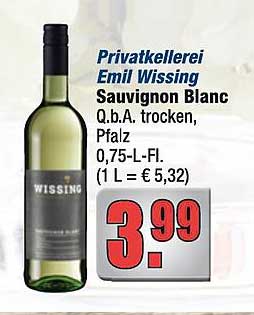 Privatkellerei Emil Wissing Sauvignon Blanc Q.b.A. trocken, Pfalz 0,75-L-Fl.