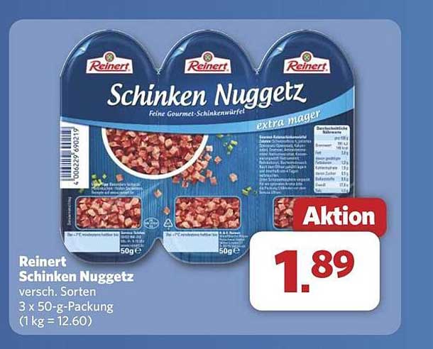 Reinert Schinken Nuggetz - 3 x 50-g-Packung