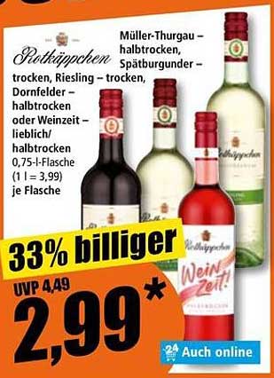 Rotkäppchen - Müller-Thurgau, Dornfelder, Riesling, halbtrocken oder Weinzeit lieblich, 0,75l Flasche