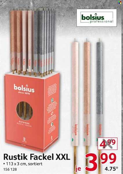 Rustik Fackel XXL von bolsius - 113 x 3 cm, sortiert