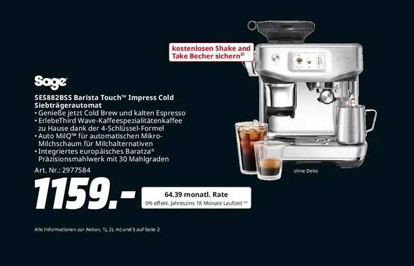 Sage SES882BSS Barista Touch™ Impress Cold Siebträgermaschine