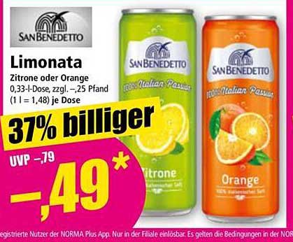 San Benedetto Limonata - Zitronen- oder Orangenlimonade 0,33 l Dose