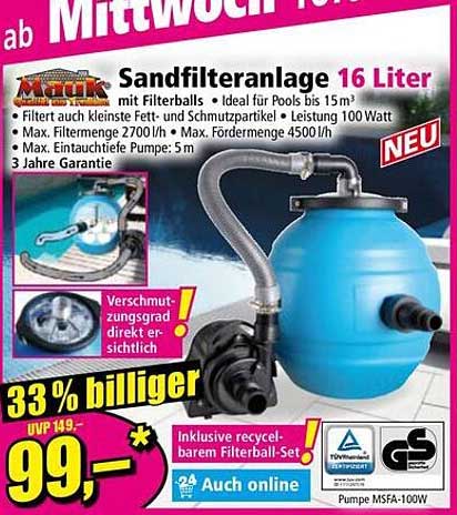 Sandfilteranlage 16 Liter mit Filterballs – Ideal für Pools bis 15 m³