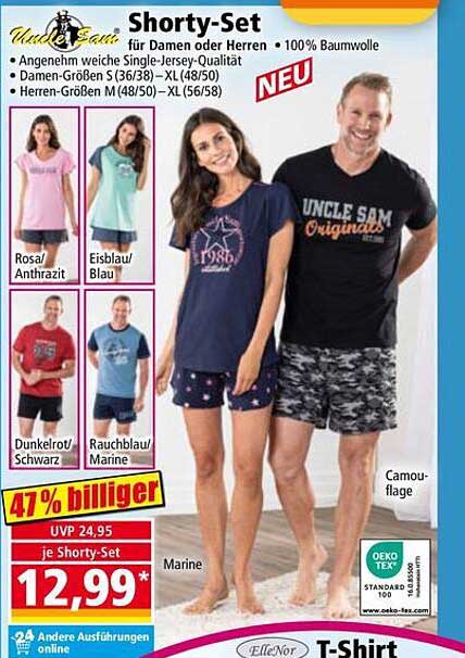 Shorty-Set für Damen und Herren - 100% Baumwolle