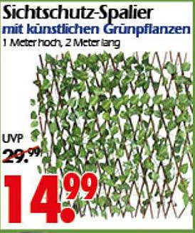 Sichtschutz-Spalier mit künstlichen Grünpflanzen - 1 Meter hoch, 2 Meter lang