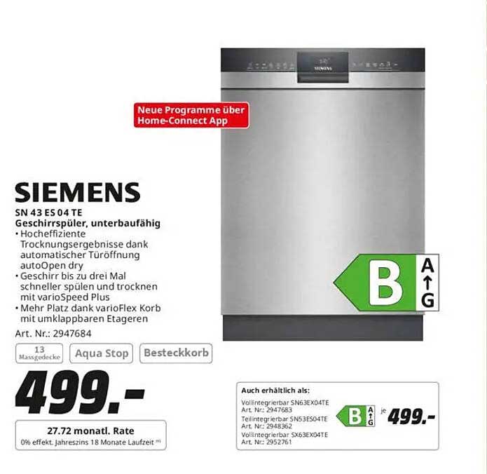 SIEMENS SN 43 ES 04 TE Geschirrspüler, unterbaufähig