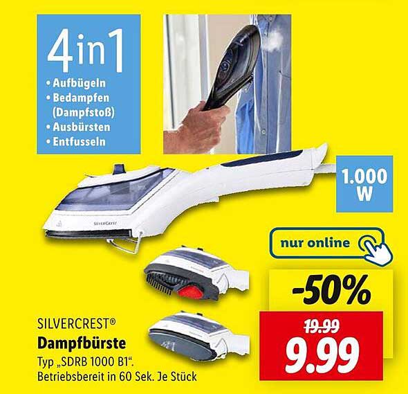 SILVERCREST® Dampf Bürste Typ „SDRB 1000 B1“