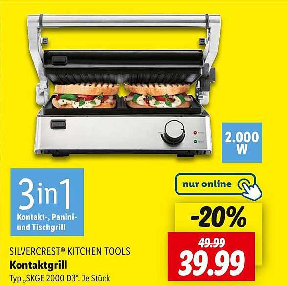 SILVERCREST® KITCHEN TOOLS Kontaktgrill Typ „SKGE 2000 D3“