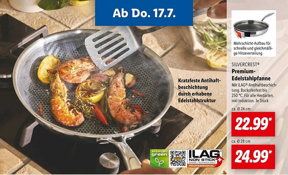 SILVERCREST® Premium-Edelstahlpfanne mit ILAG®-Antihaftebeschichtung