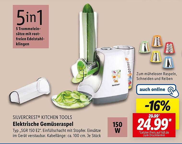 Silverwurst Elektrische Gemüsereibe - 5in1