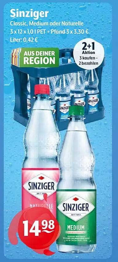 Sinziger Mineralwasser – Classic, Medium oder Naturelle 3 x 12 x 1,0 l PET