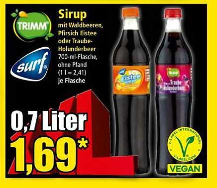 Sirup mit Waldbeeren, Pfirsich Eistee oder Traube-Holunderbeer 700-ml-Flasche