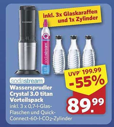 SodaStream Wassersprudler Crystal 3.0 titan Vorteilspack