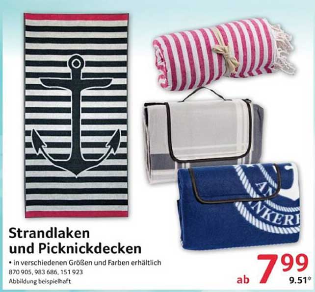 Strandlaken und Picknickdecken in verschiedenen Größen und Farben