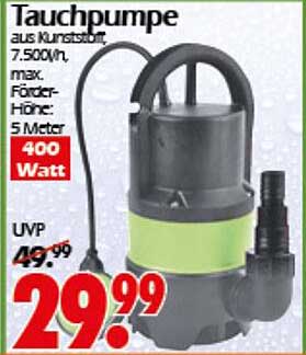 Tauchpumpe aus Kunststoff, 7.500 l/h, max. Förderhöhe: 5 Meter, 400 Watt