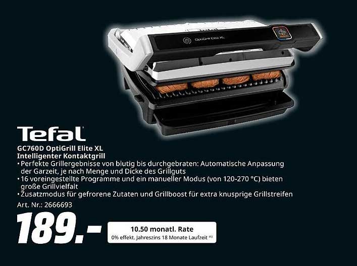 Tefal GC760D OptiGrill Elite XL - Intelligenter Kontaktgrill