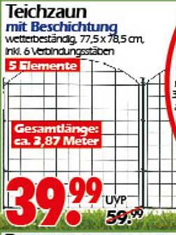 Teichzaun mit Beschichtung - wetterbeständig, 5 Elemente