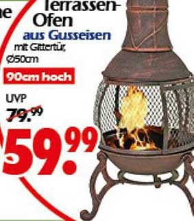Terrassen-Ofen aus Gusseisen mit Glastür, 90cm hoch