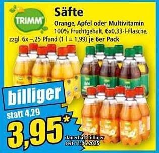 TRIMM Säfte: Orange, Apfel oder Multivitamin – 6er Pack