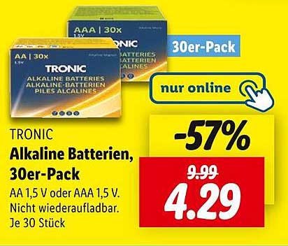 TRONIC Alkaline Batterien, 30er-Pack