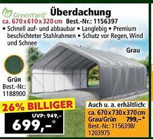 Überdachung ca. 670 x 610 x 320 cm - 26% billiger!