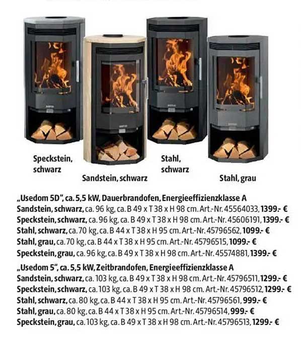 Usedom 5D, ca. 5,5 kW, Dauerbrandofen, Energieeffizienzklasse A